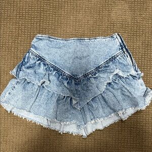 Light Wash Denim Ruffle Mini Skirt